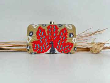 Bold Red Floral Hand-Beaded Box Clutch