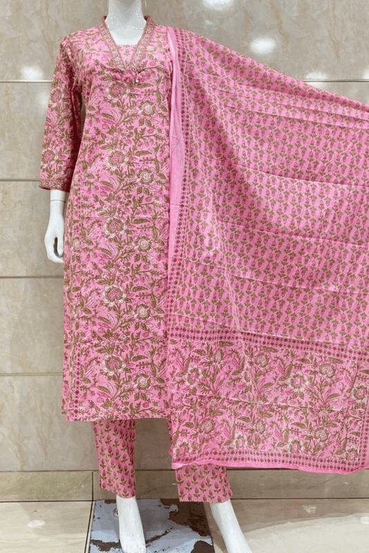 Cotton Summer Block Print Readymade Suit