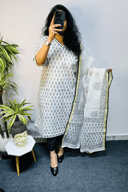 Kota Doria Block Print Suit