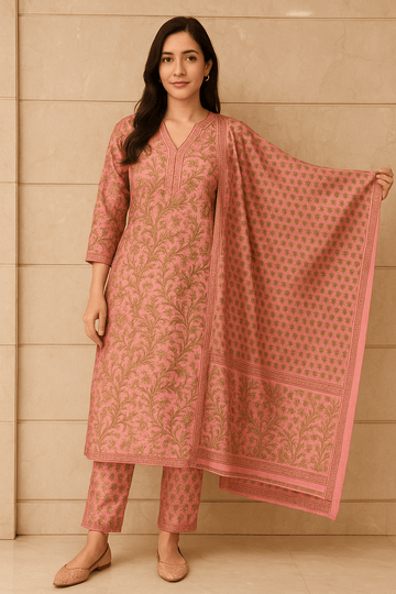 Orange Unstitched Cotton Suit Set