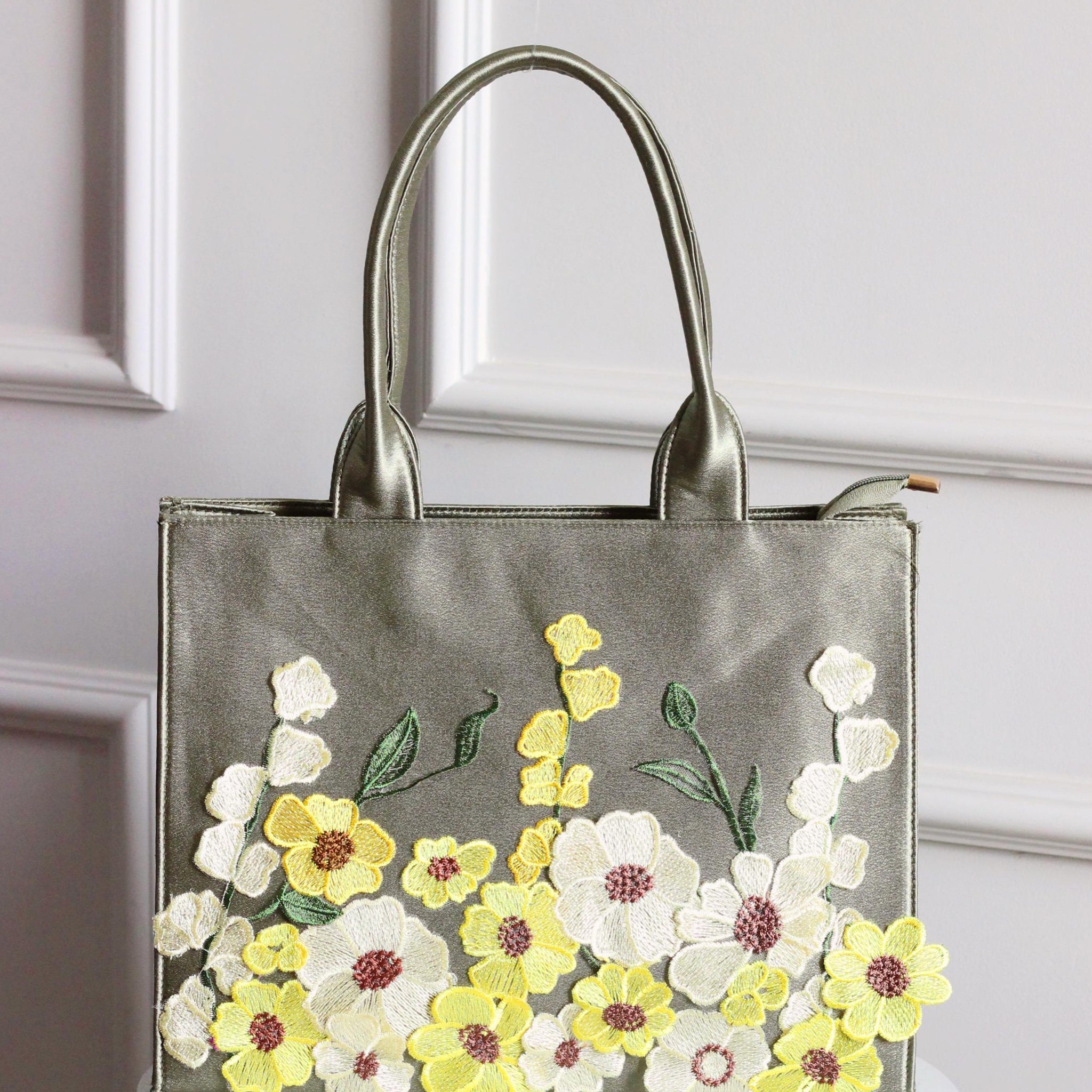 Olive Green Bloom Tote Bags