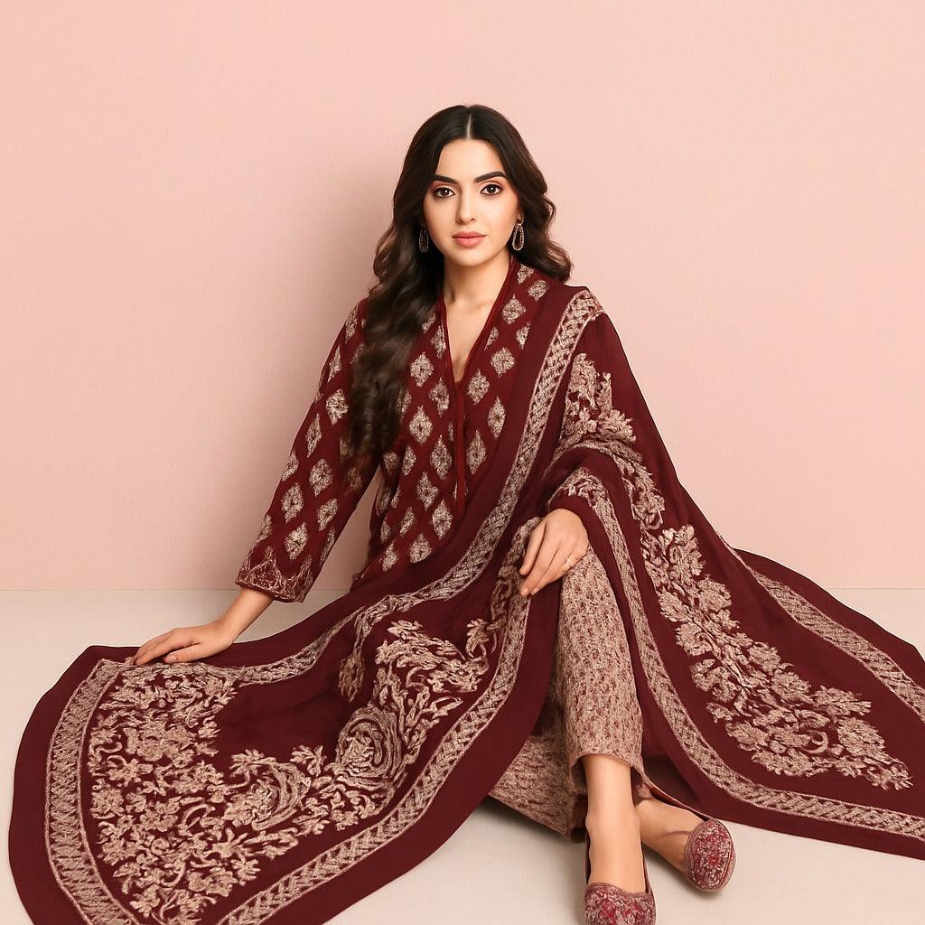 Maroon Unstitched Cotton Suit Set