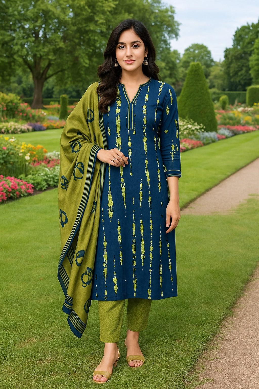 Navy Blue Unstitched Cotton Suit Set
