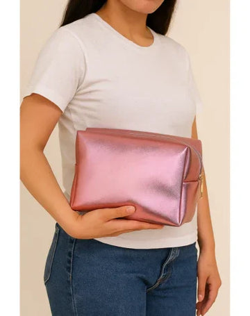 Pink Shiny Textured Spacious Pouch